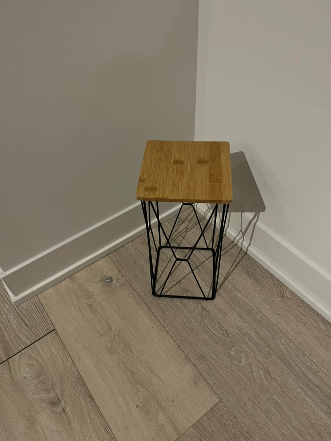 Modern Bamboo and Black Metal Side Table Decorative Stand - photo 3