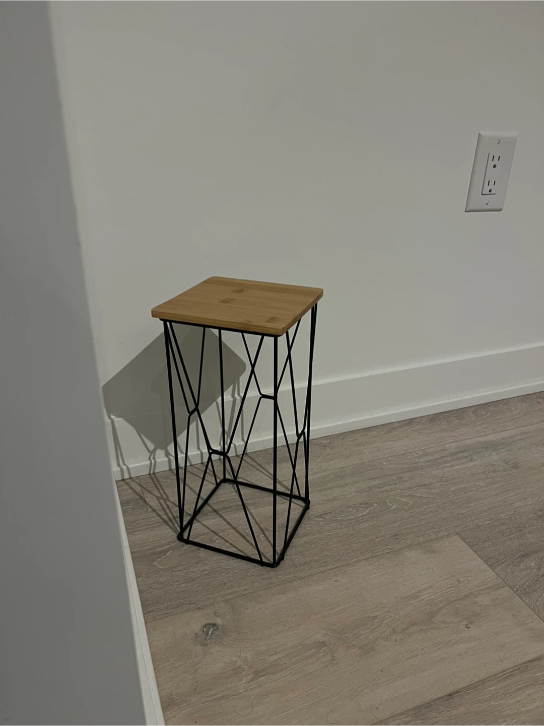 Modern Bamboo and Black Metal Side Table Decorative Stand - photo 4