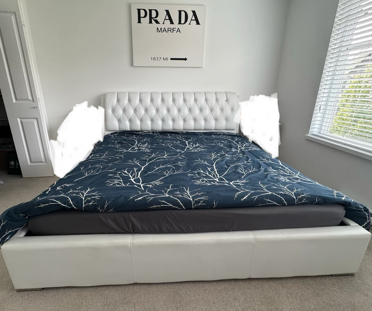 White King Size Faux Leather Platform Bed Frame
