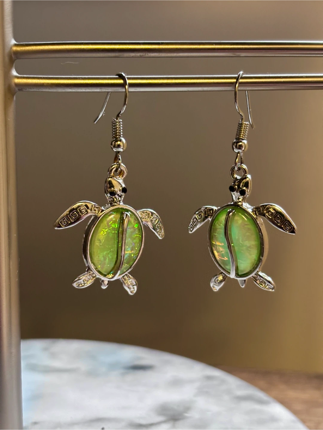 Green Sea Turtle Dangle Earrings