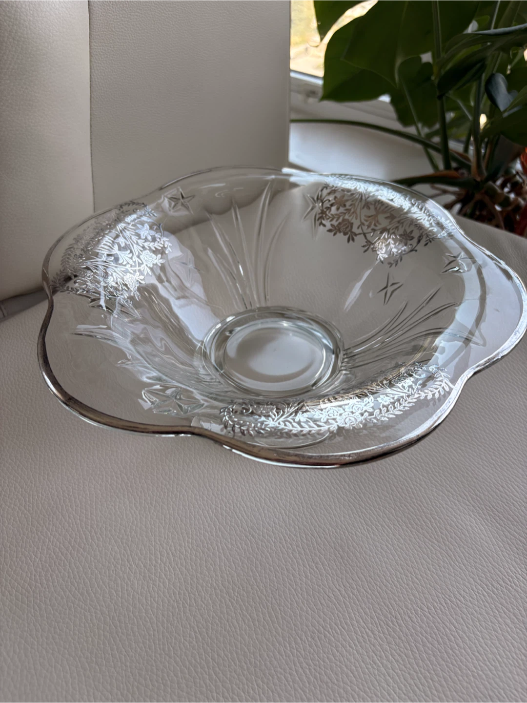 Vintage Crystal Serving Bowl with Silver Trim