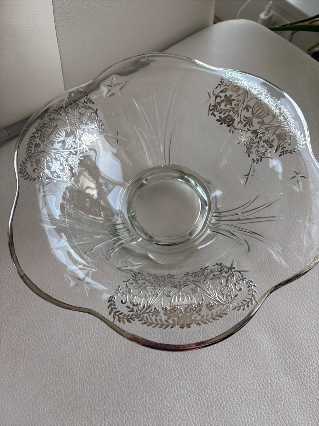 Vintage Crystal Serving Bowl with Silver Trim - photo 3