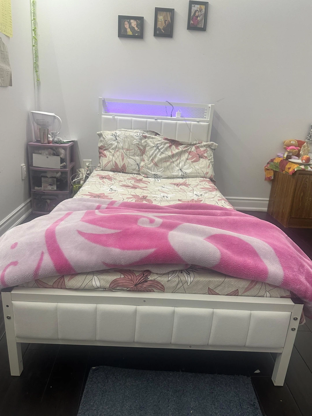 Twin Size White Metal Bed Frame with LED Headboard - photo 2