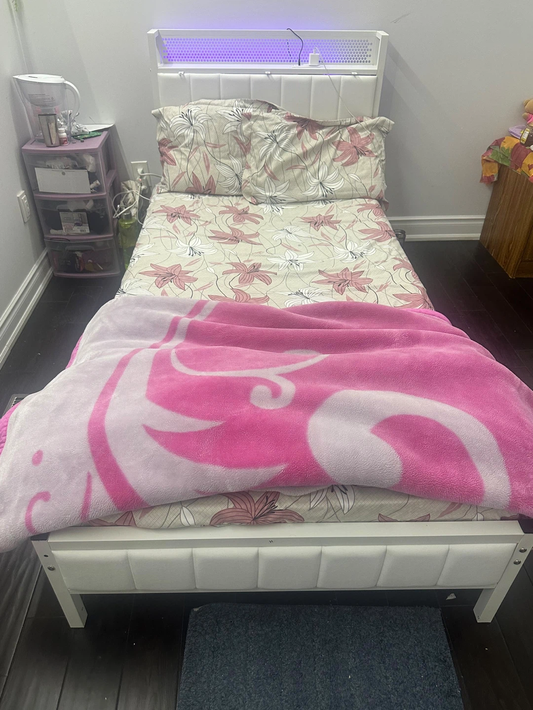 Twin Size White Metal Bed Frame with LED Headboard - photo 3
