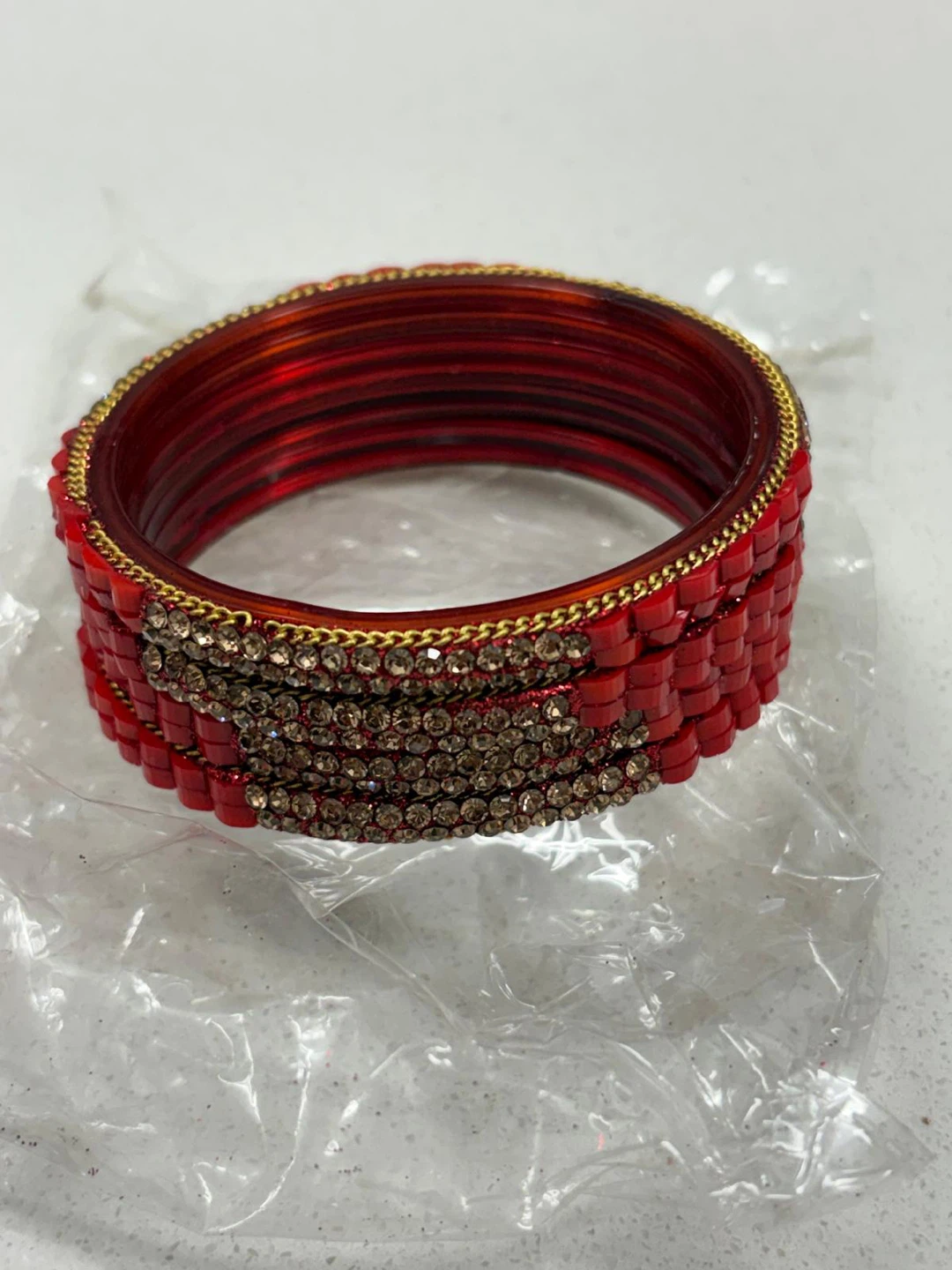 Red Rhinestone Bangle Set