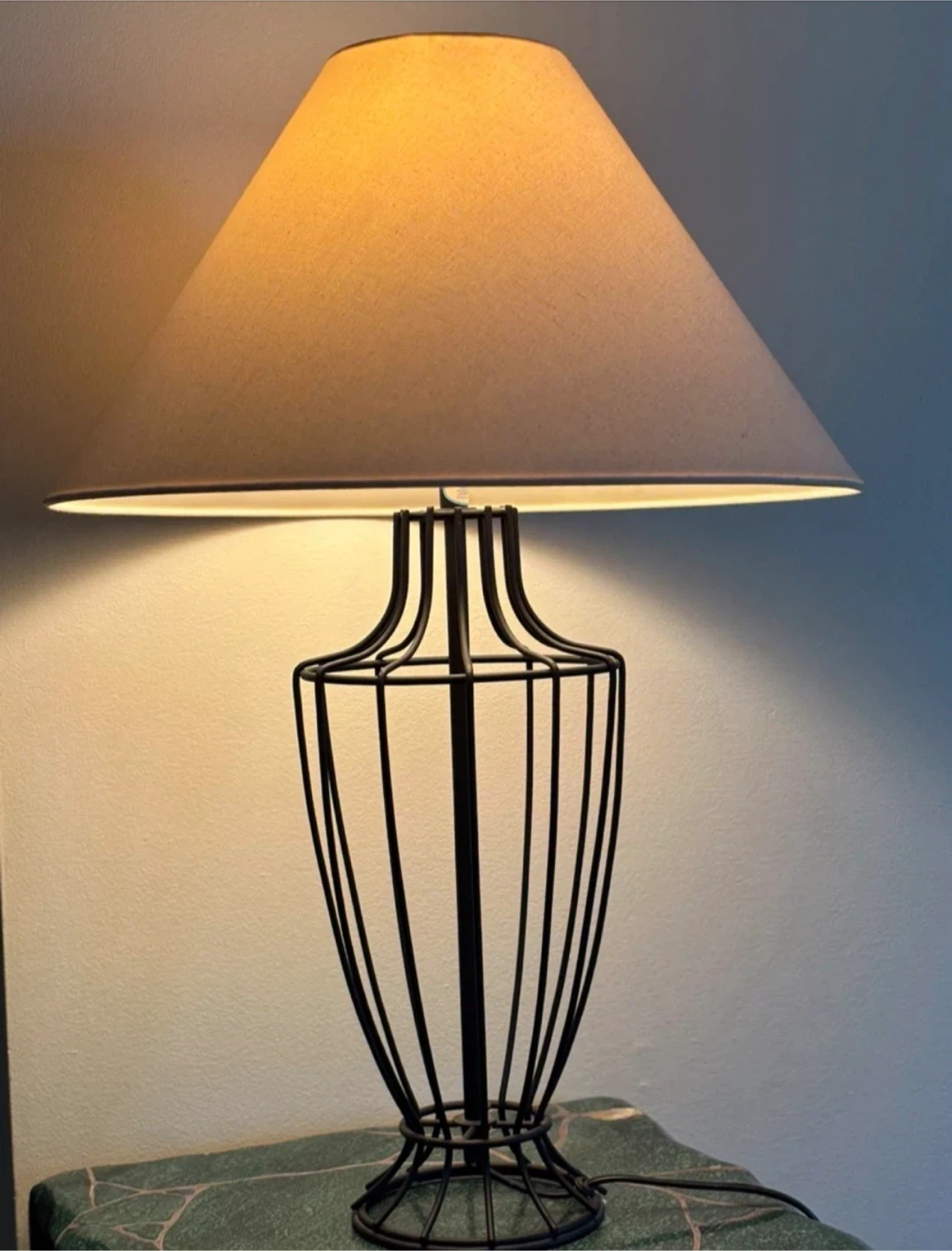 Wire Cage Table Lamp with Neutral Shade