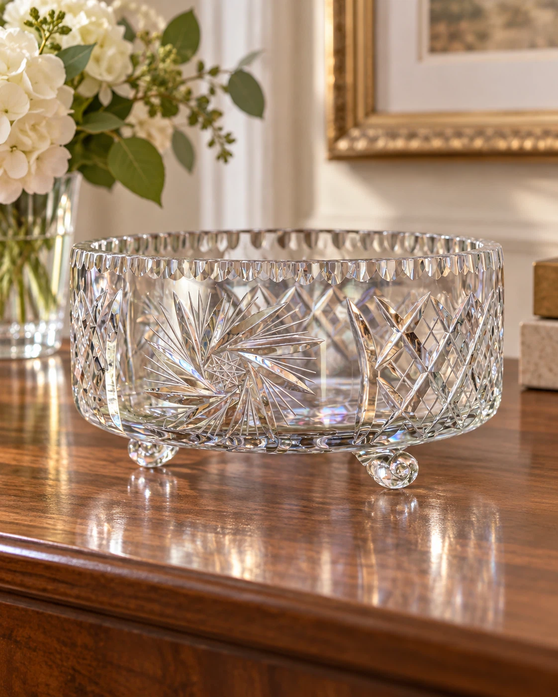 Cut Crystal Fruit Bowl on Feet