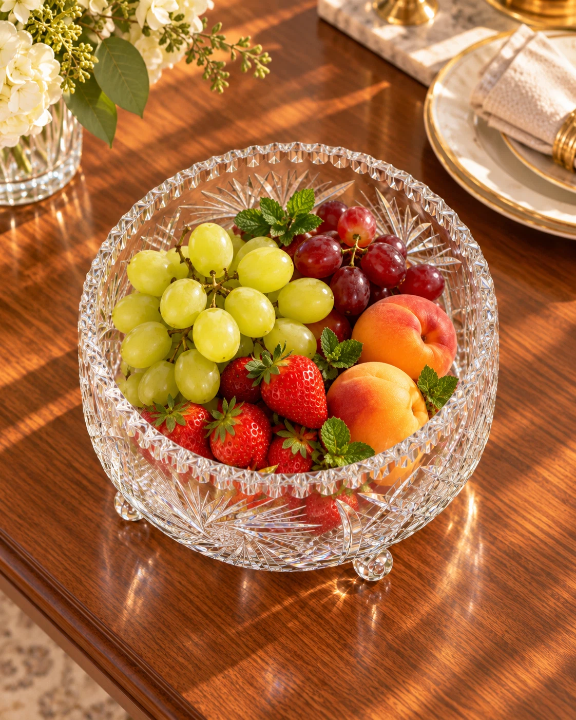 Cut Crystal Fruit Bowl on Feet - photo 2