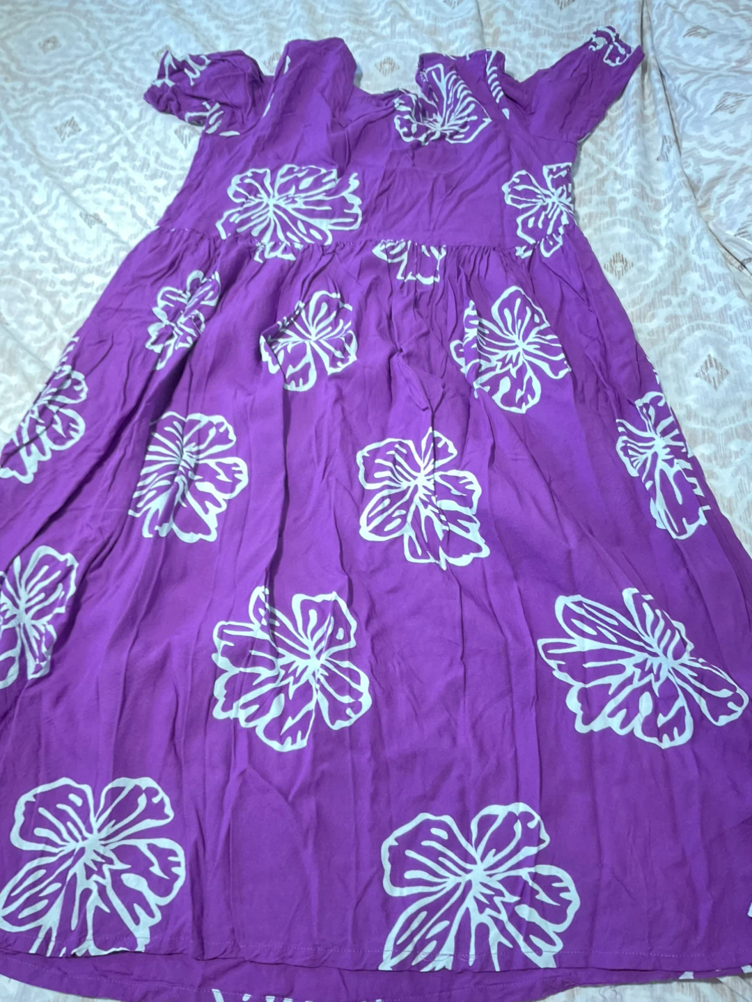 Purple Floral Print Off-Shoulder Dress