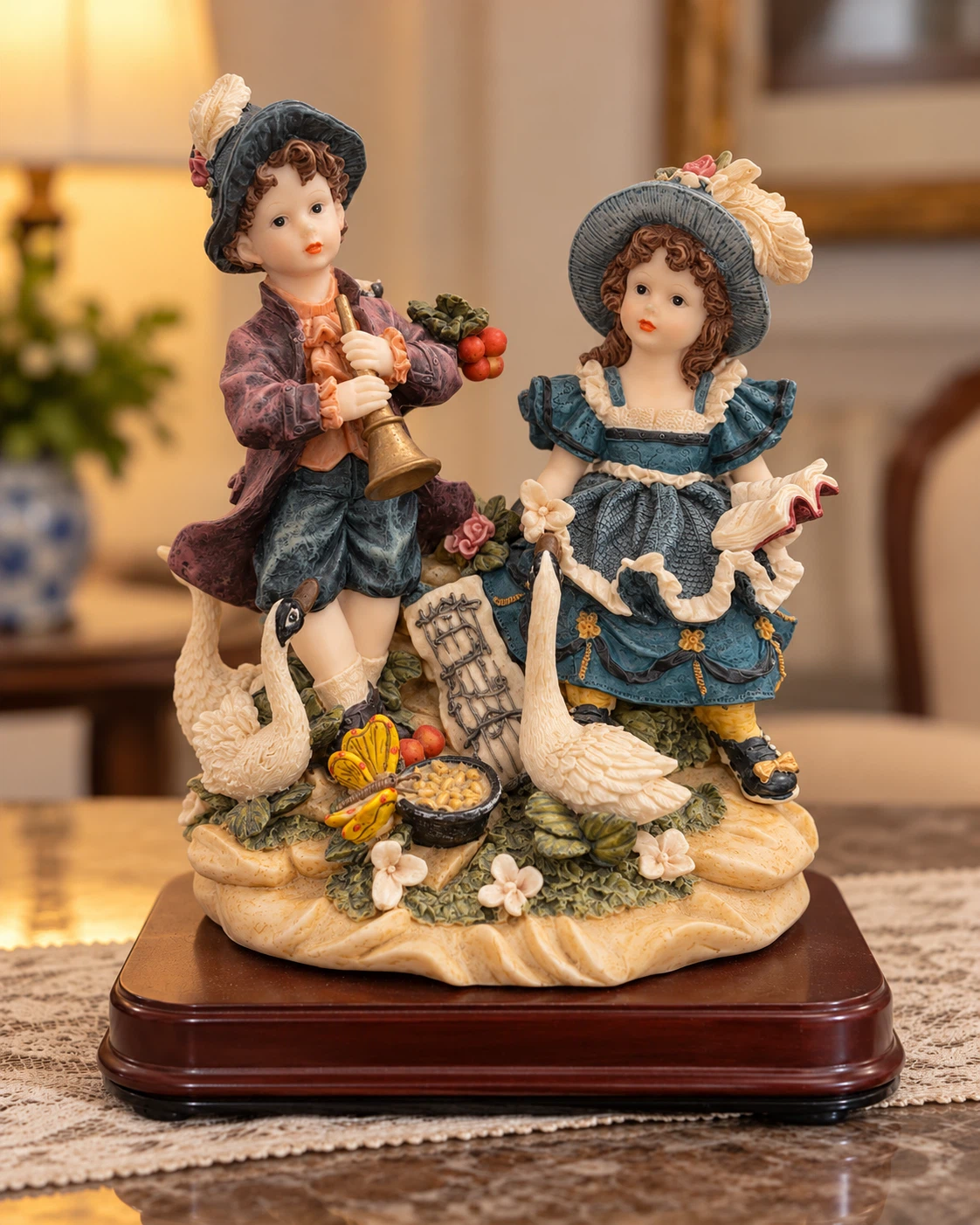 Vintage Victorian Style Children and Geese Figurine