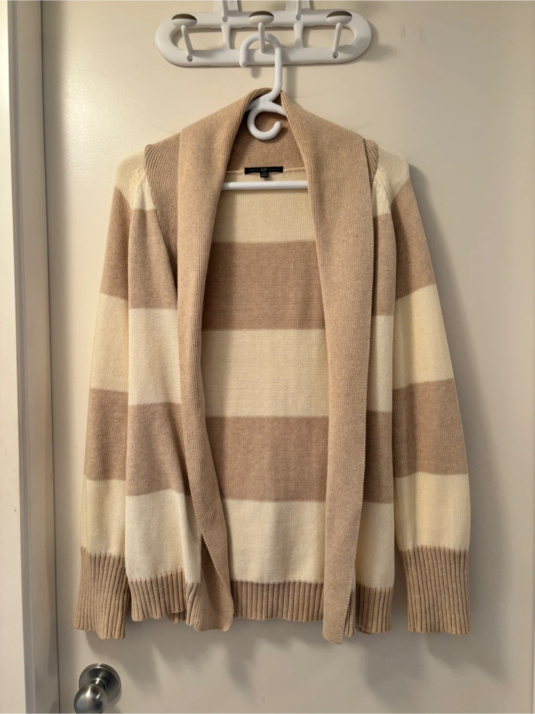 GAP Beige and Cream Striped Open-Front Cardigan L - photo 2