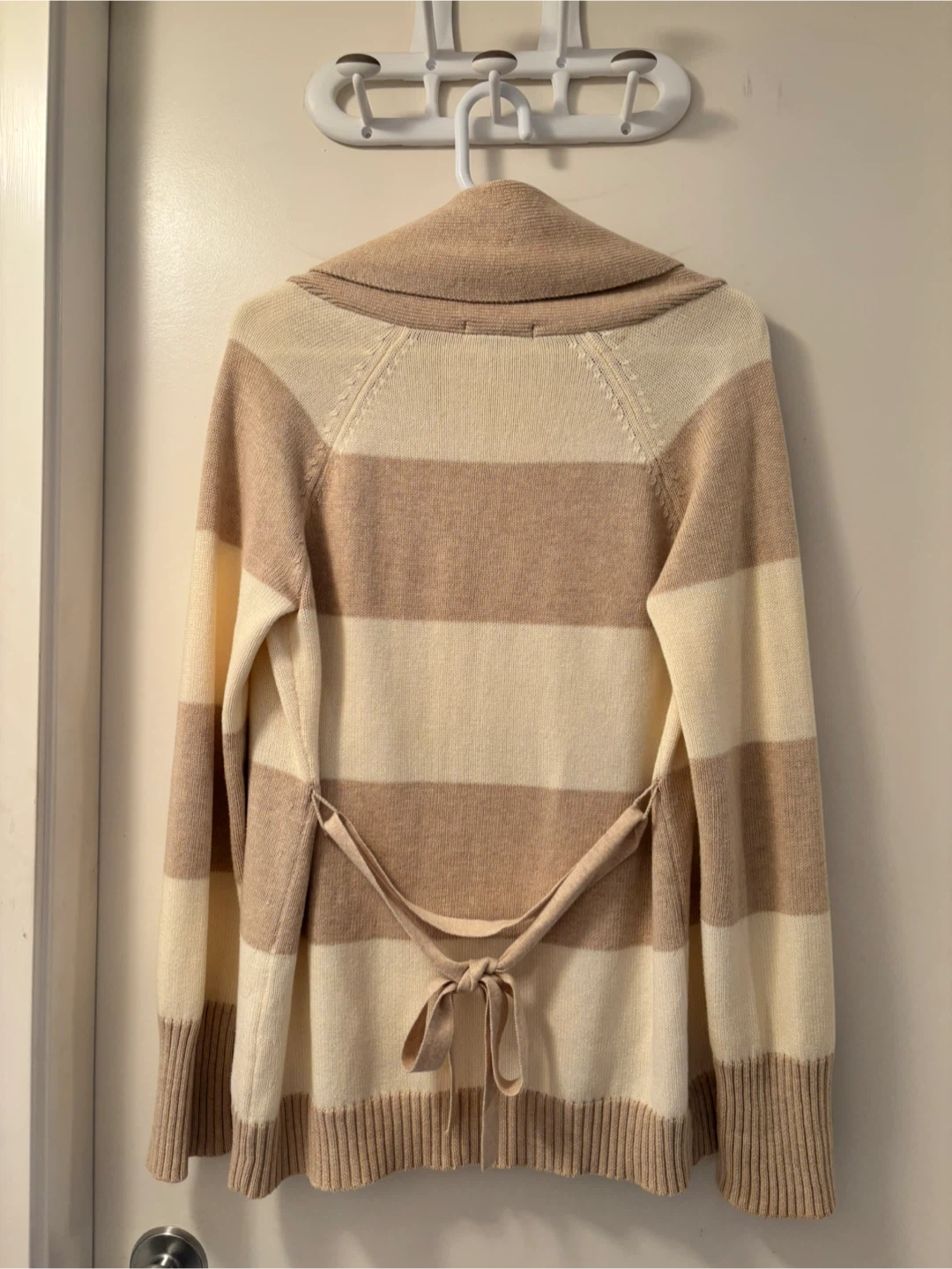 GAP Beige and Cream Striped Open-Front Cardigan L - photo 3