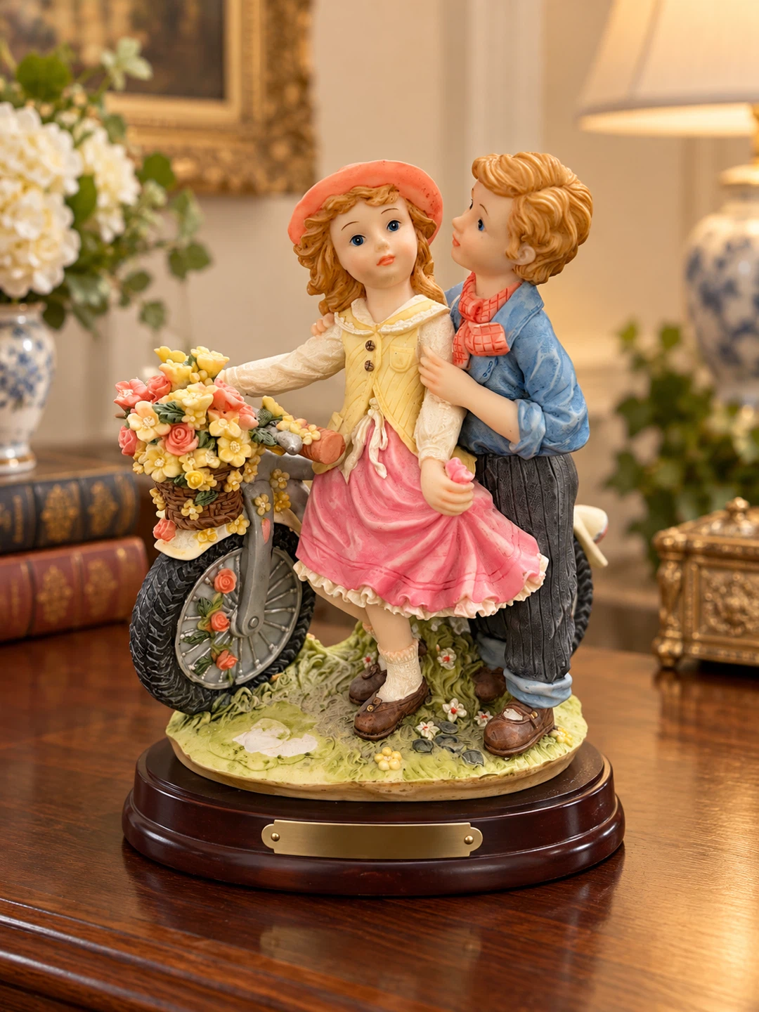 Vintage Porcelain Figurine of Boy and Girl with Bicycle