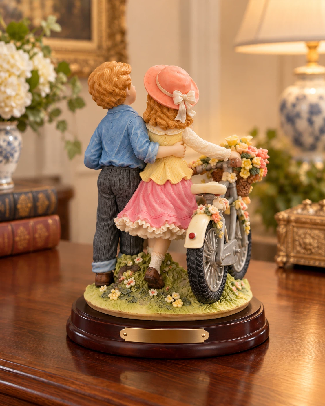 Vintage Porcelain Figurine of Boy and Girl with Bicycle - photo 2