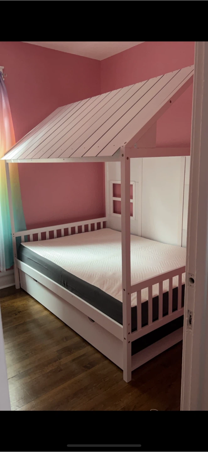 White Kids House Bed with Trundle