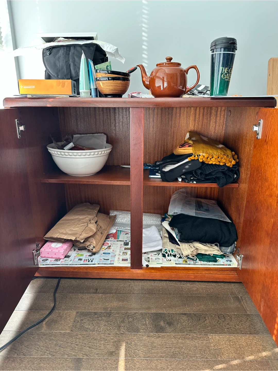 beautiful Dark Red Wooden Storage Cabinet with Lockable Doors - photo 3