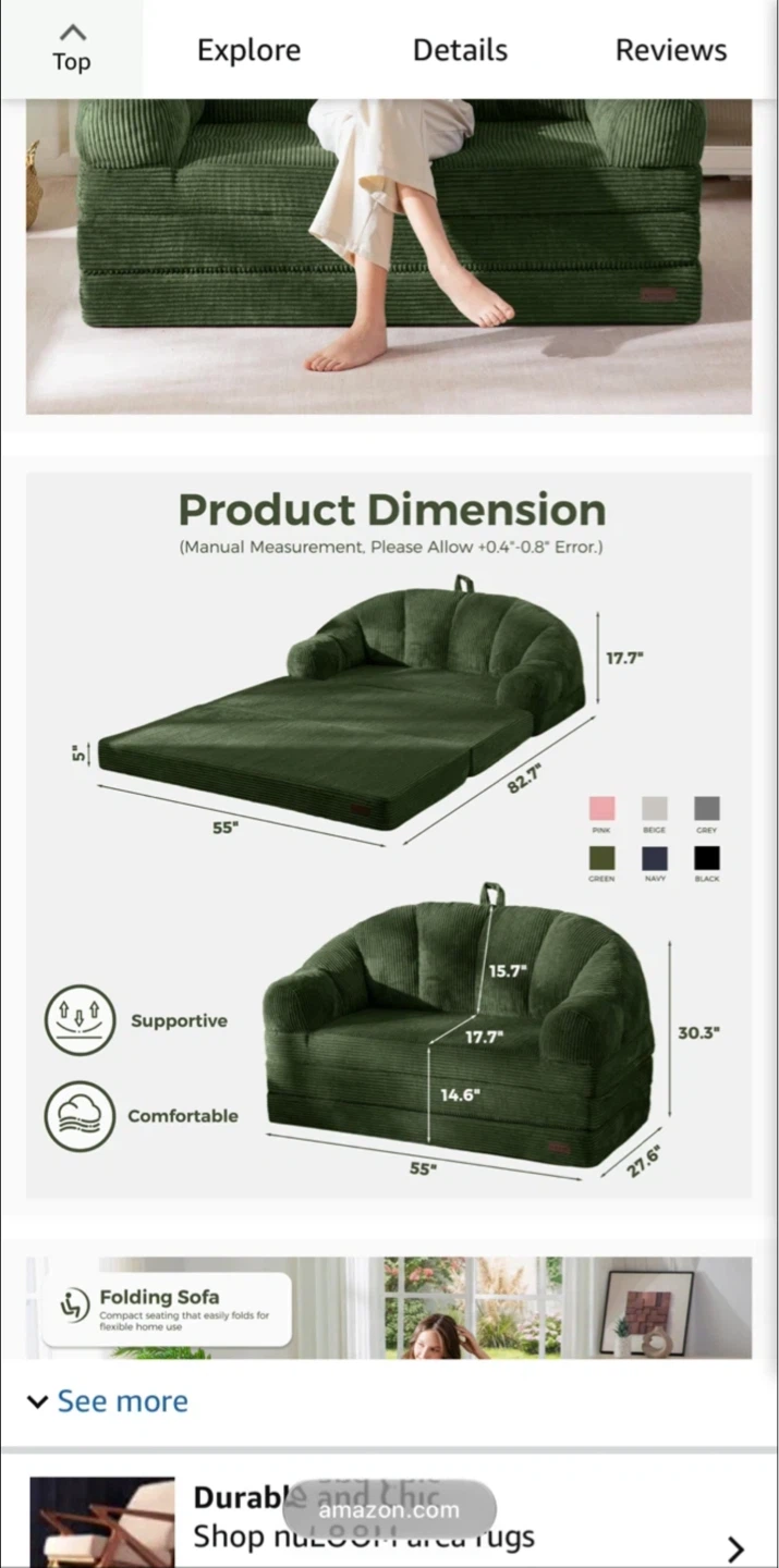 Green Corduroy Folding Sofa Bed - photo 2