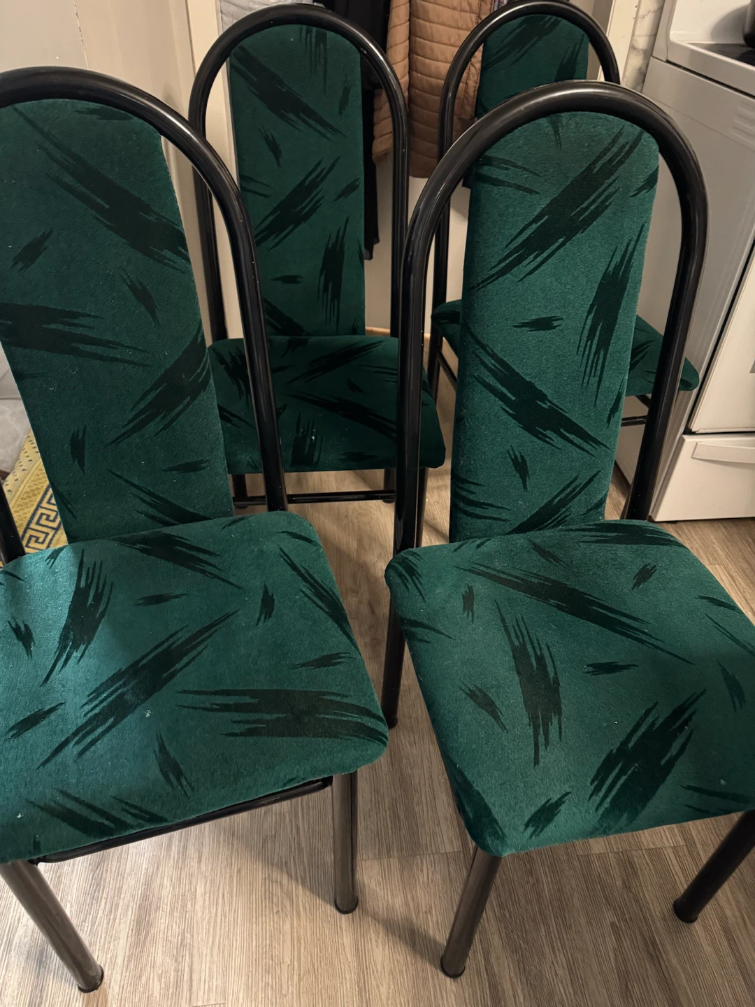 Set of 4 Green Fabric Dining Chairs
