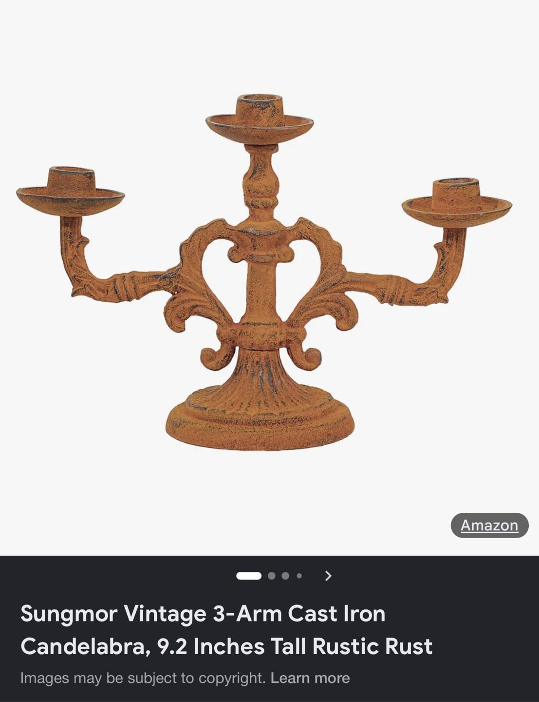 Sungmor Vintage 3-Arm Cast Iron Candelabra
