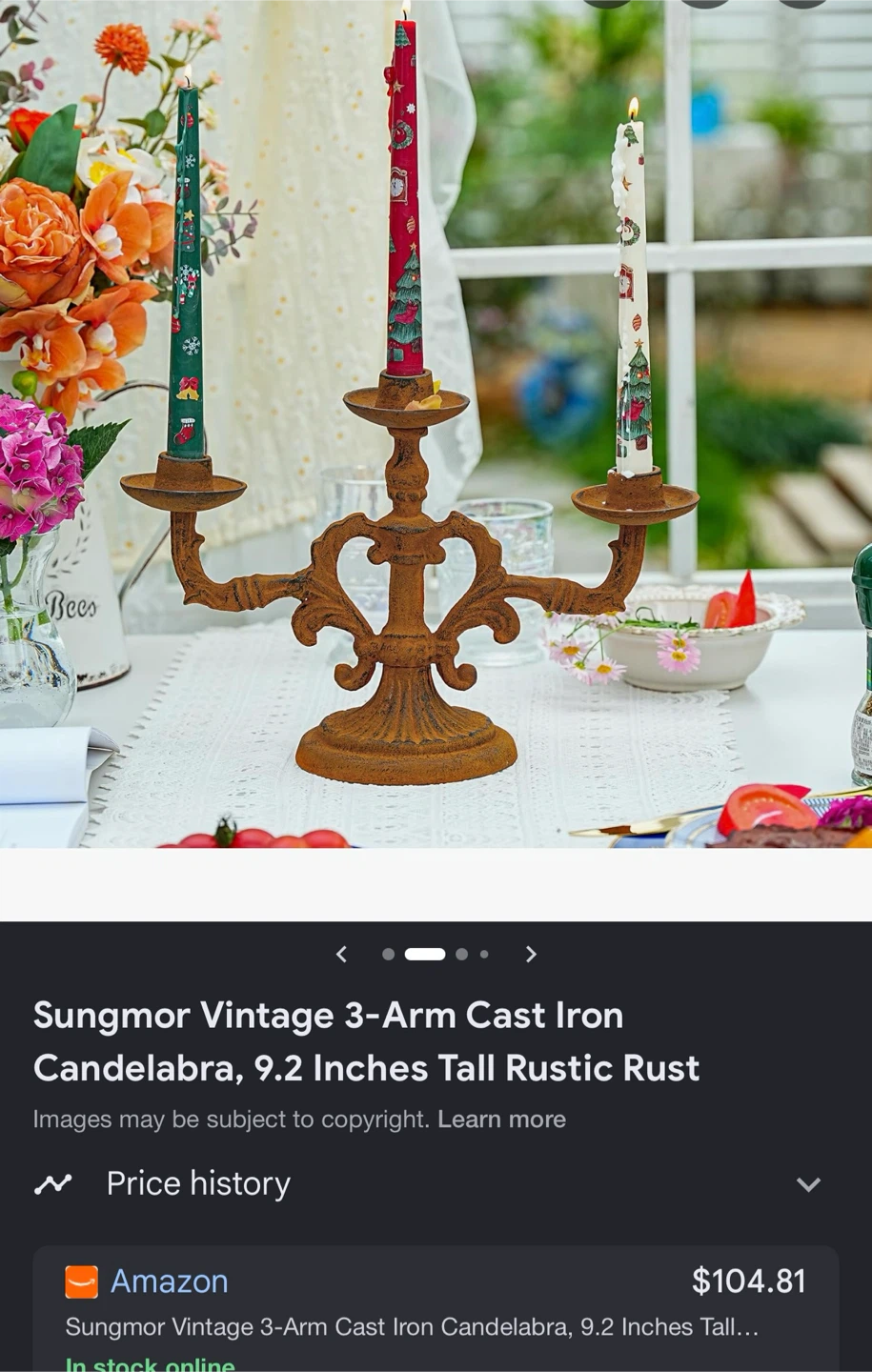 Sungmor Vintage 3-Arm Cast Iron Candelabra - photo 2