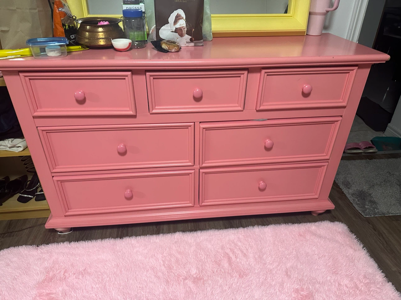 Pink Seven-Drawer Dresser