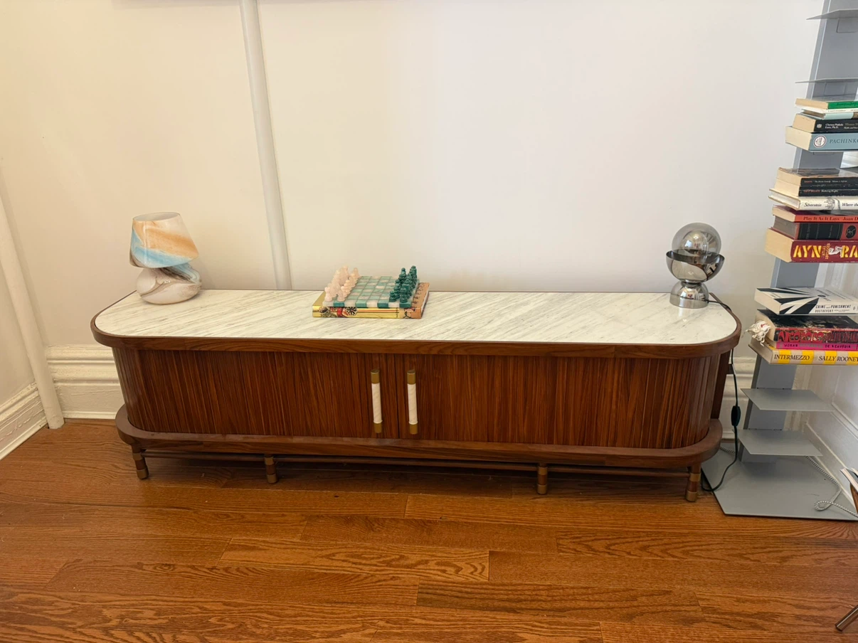 Mid-Century Modern Marble and Walnut Media Console