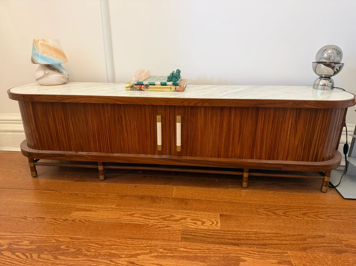 Mid-Century Modern Marble and Walnut Media Console - photo 2