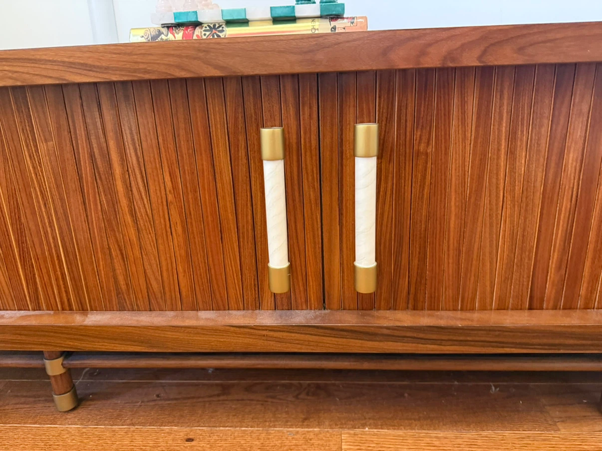 Mid-Century Modern Marble and Walnut Media Console - photo 4