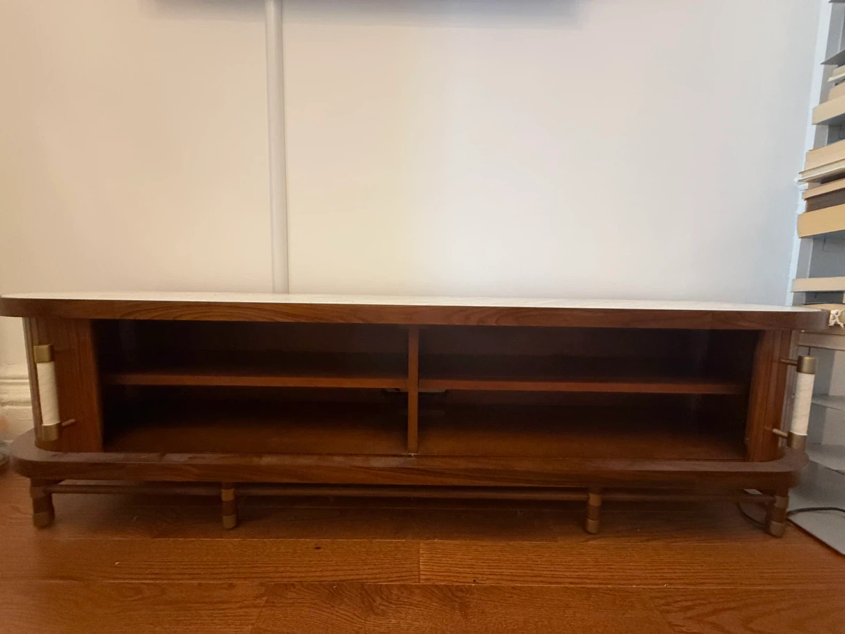 Mid-Century Modern Marble and Walnut Media Console - photo 5