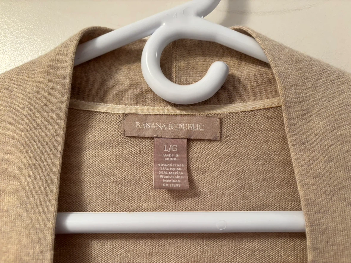 Banana Republic Tan and Cream Striped Open-Front Cardigan L - photo 3