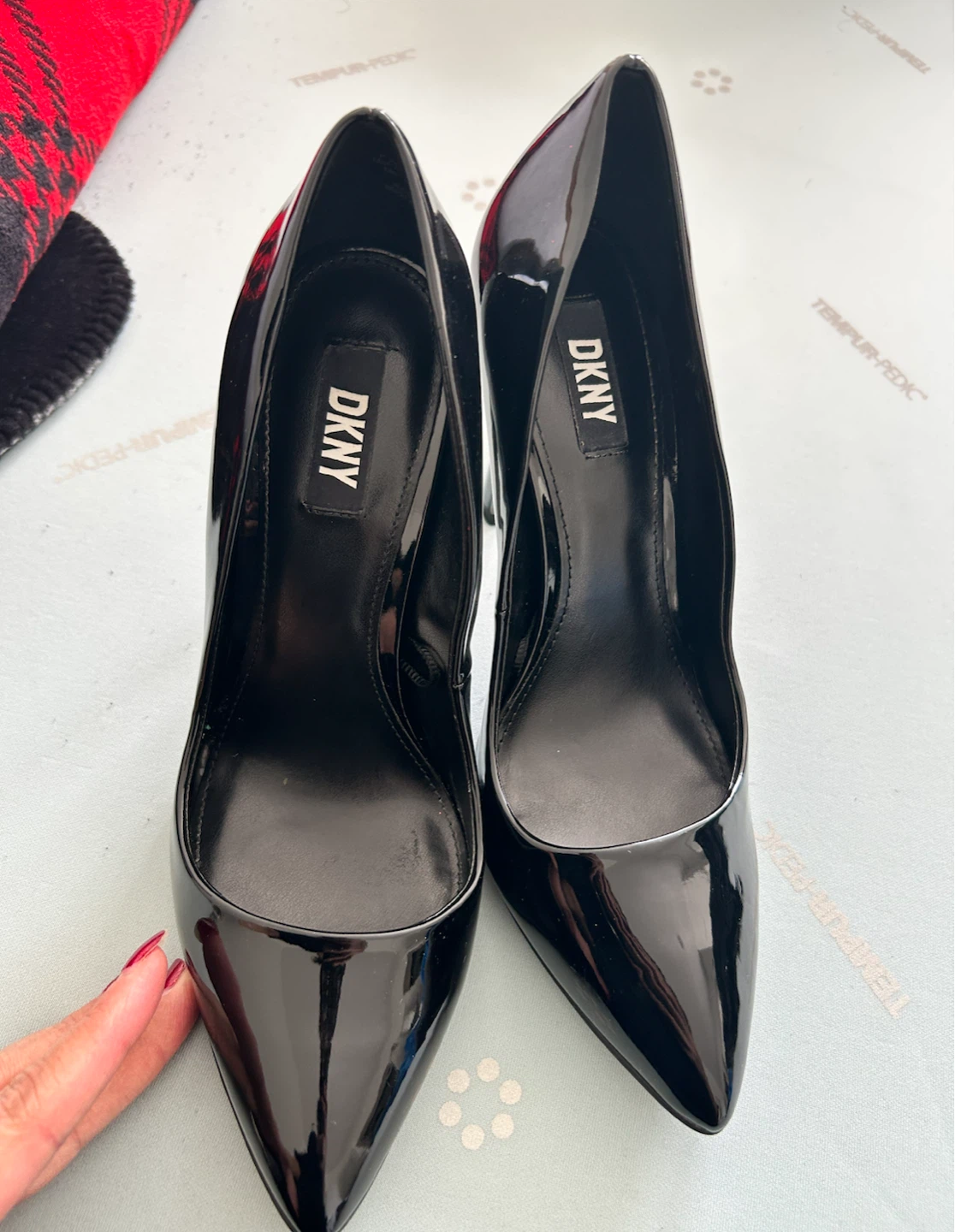 DKNY Black Patent Pointed Toe Heels