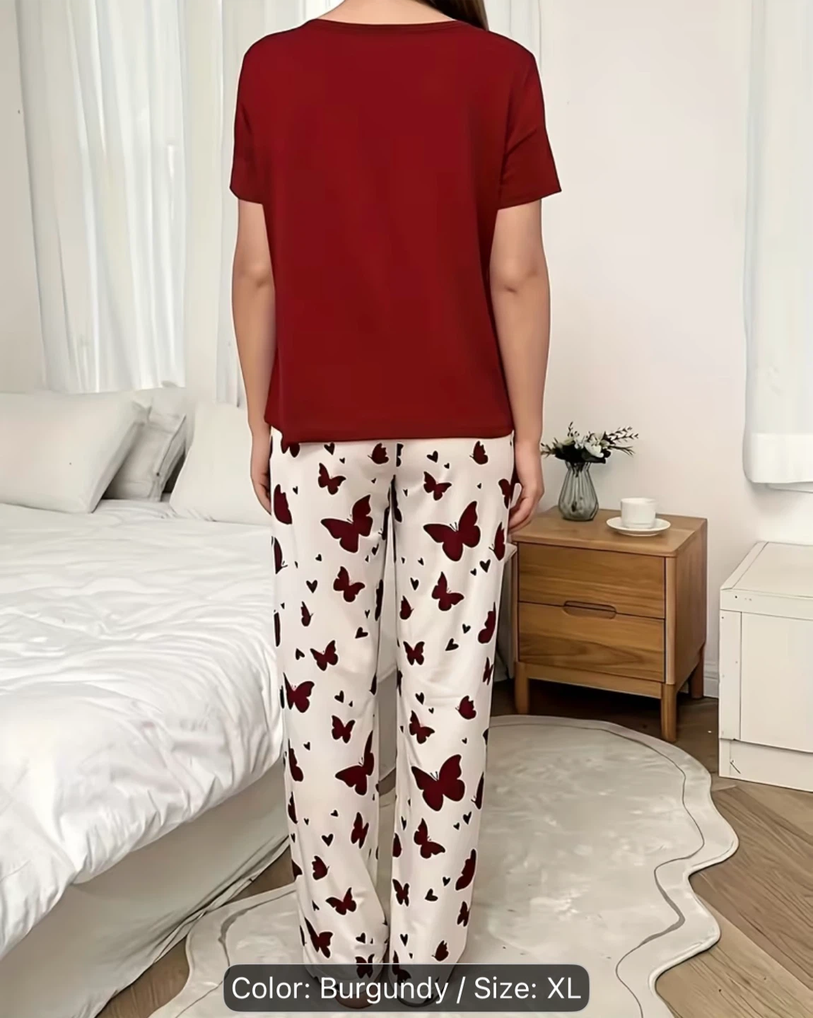 New-Burgundy Butterfly Print Pyjama Set - photo 2