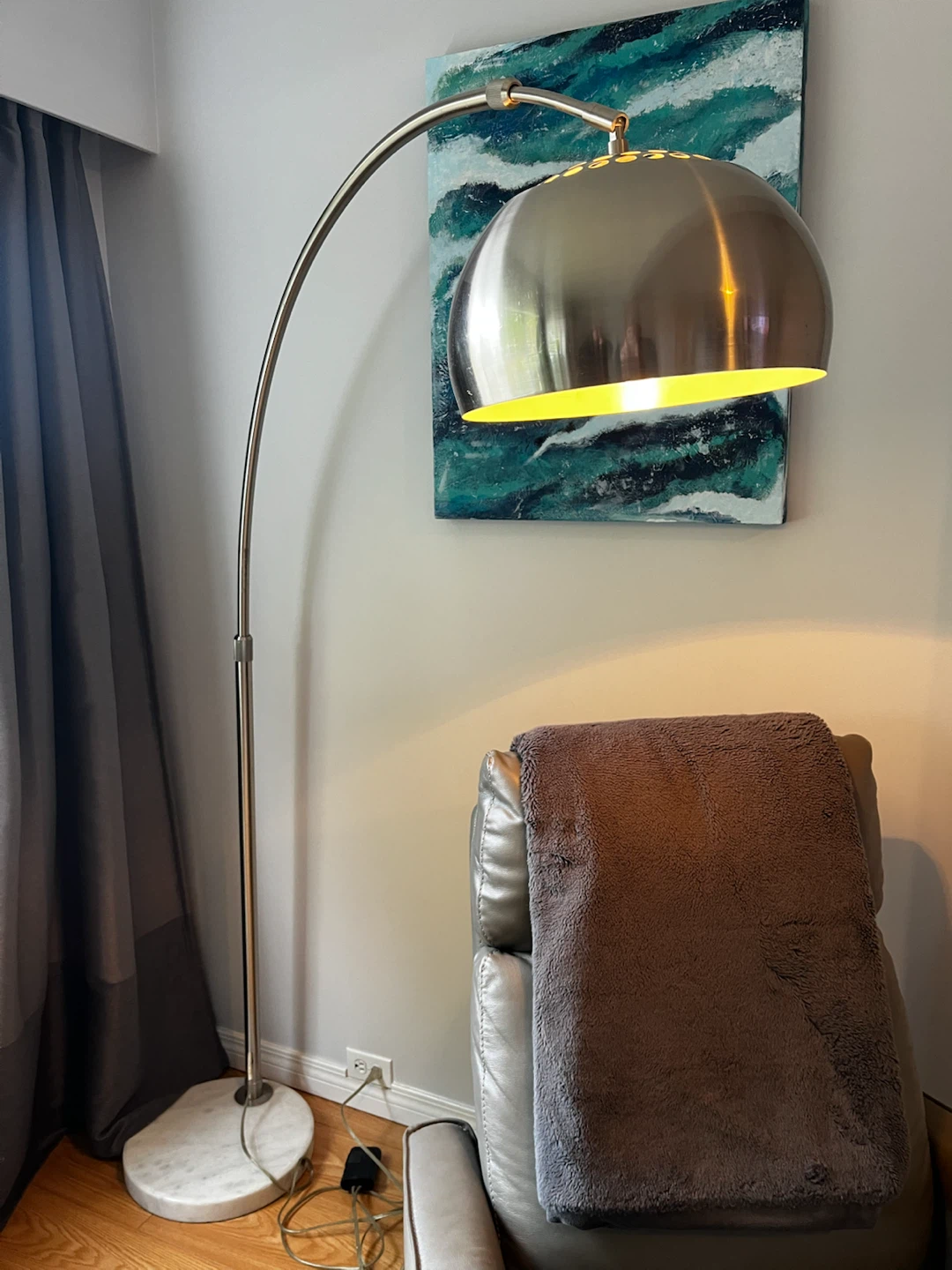 Brushed Nickel Arc Floor Lamp with Marble Base