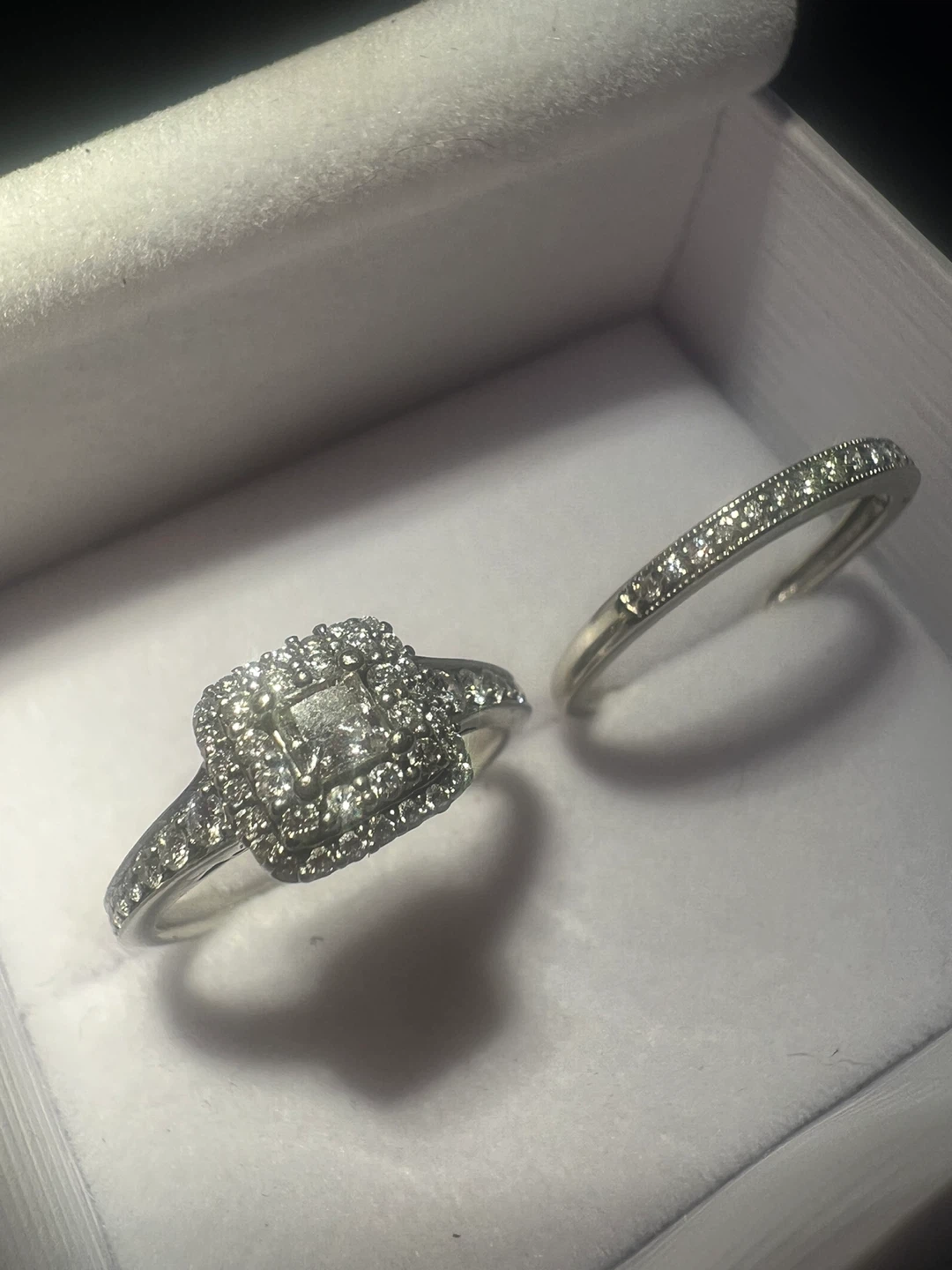 10K White Gold Diamond Engagement and Wedding Ring Set - photo 2
