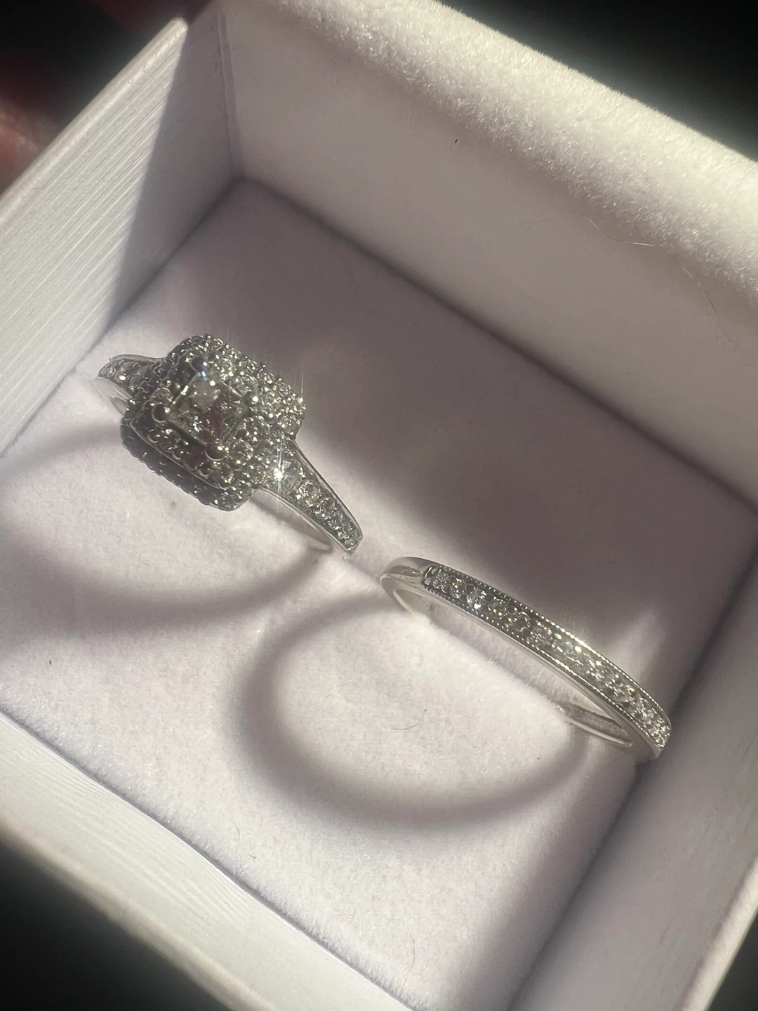 10K White Gold Diamond Engagement and Wedding Ring Set - photo 3