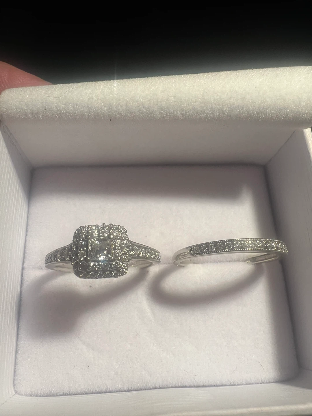 10K White Gold Diamond Engagement and Wedding Ring Set - photo 4