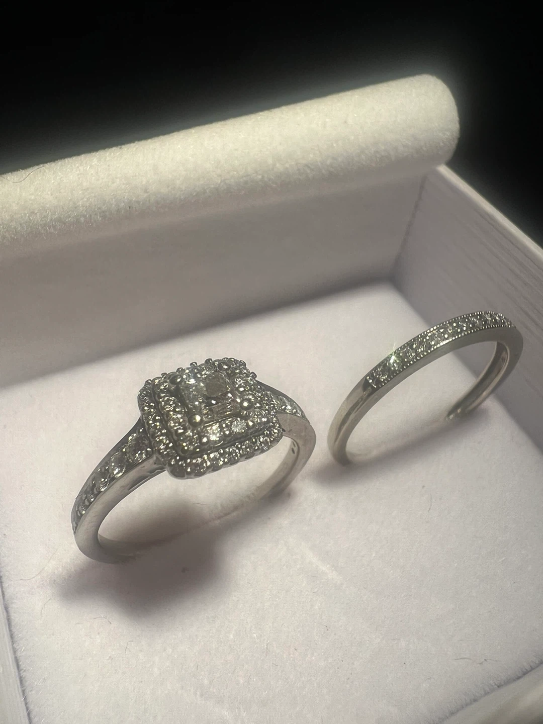 10K White Gold Diamond Engagement and Wedding Ring Set - photo 5