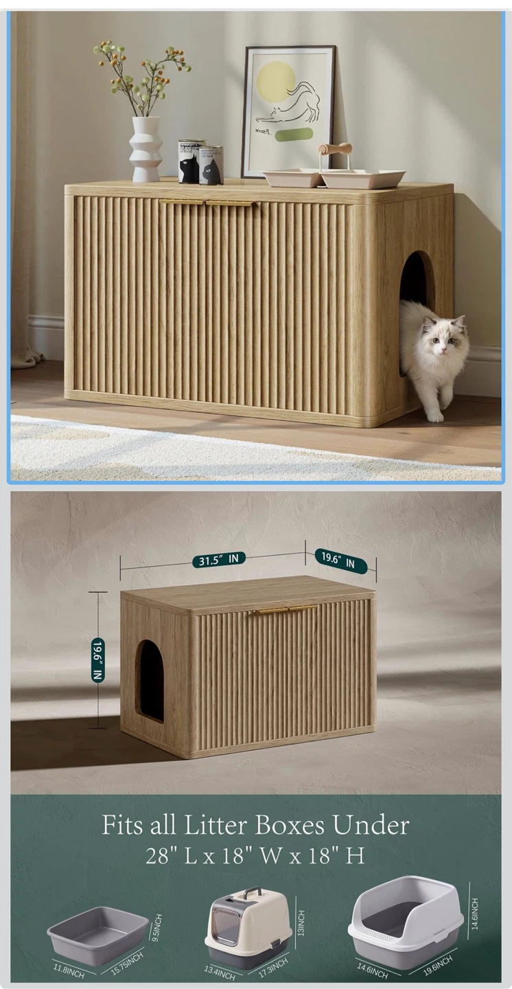 Wooden Fluted Cat Litter Box Enclosure - photo 4