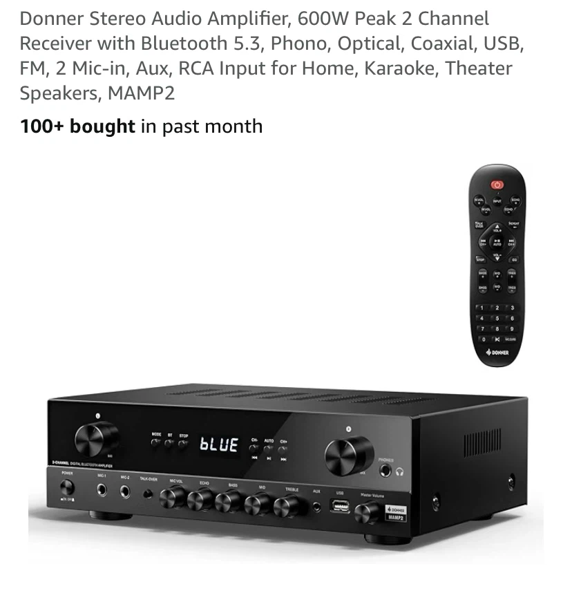 New Donner Stereo Audio Amplifier Receiver with Bluetooth MAMP2