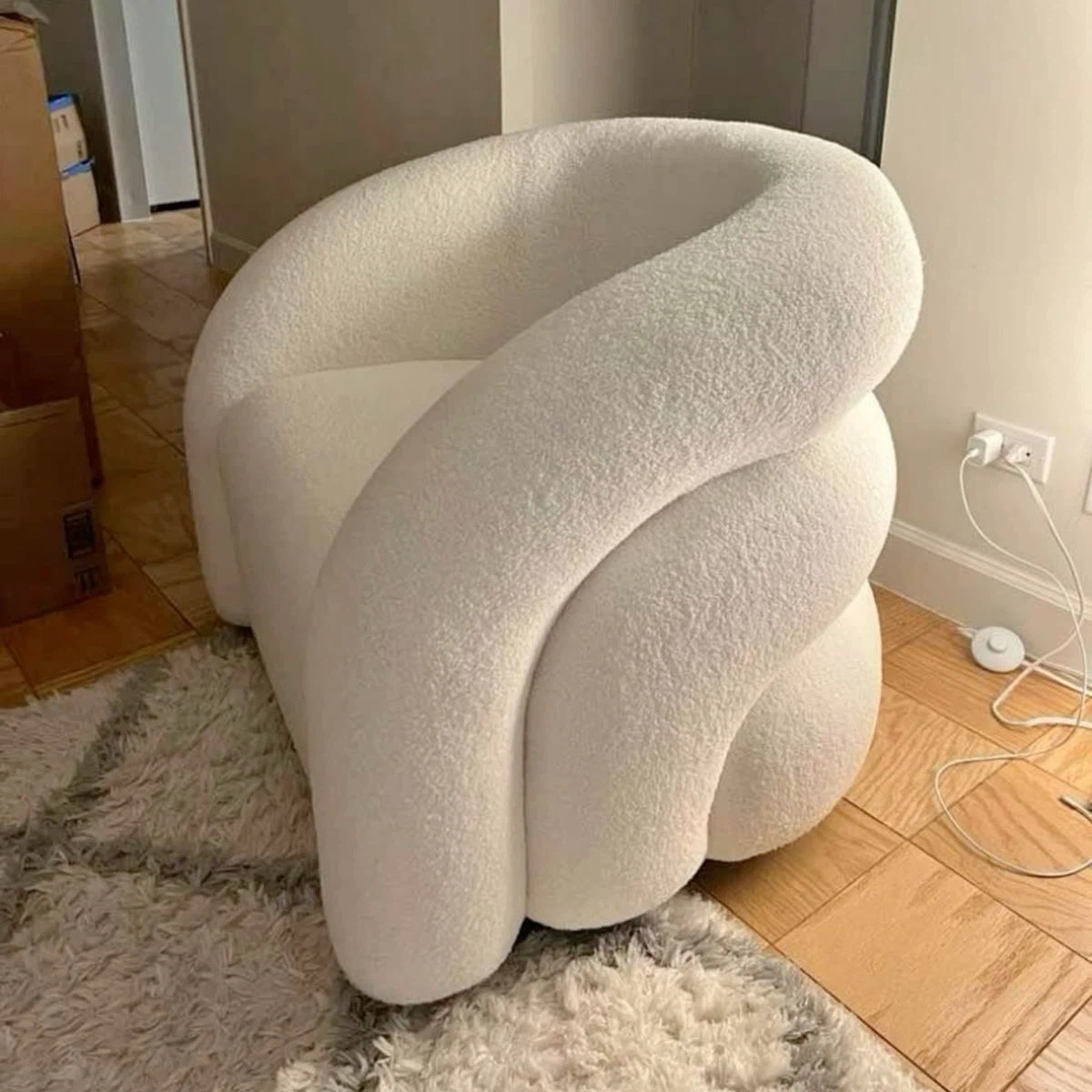 White Bouclé Accent Chair