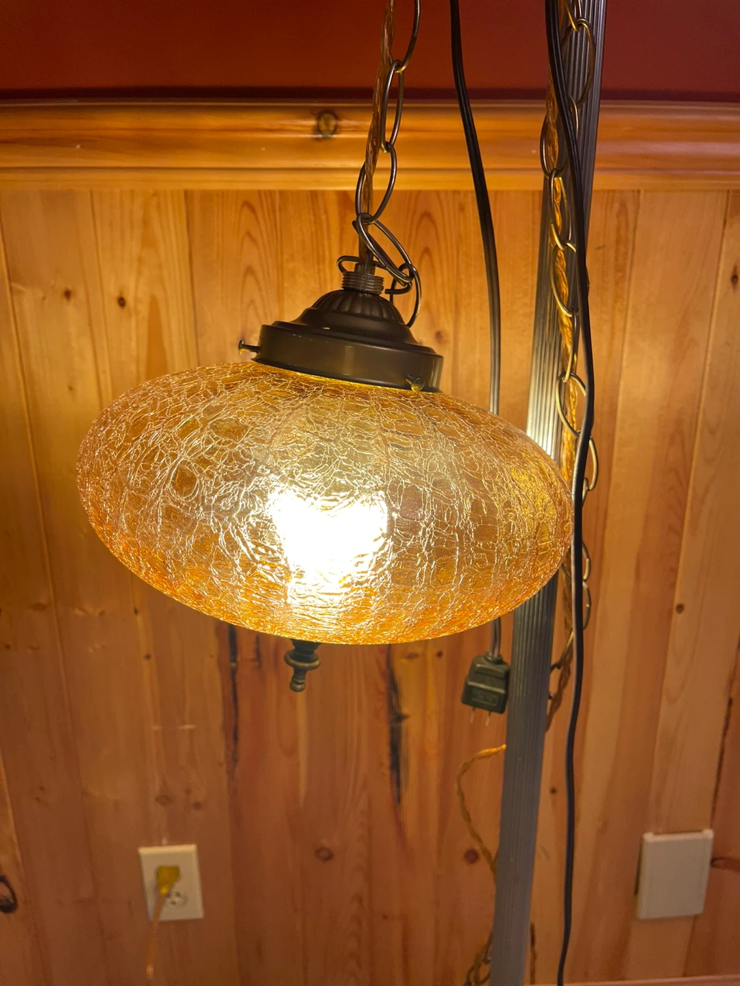 A beautiful vintage amber glass swag light