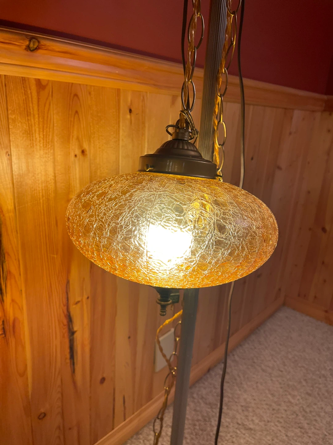 A beautiful vintage amber glass swag light - photo 2