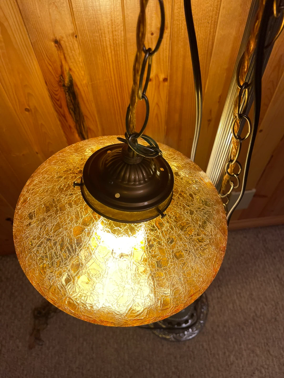 A beautiful vintage amber glass swag light - photo 4