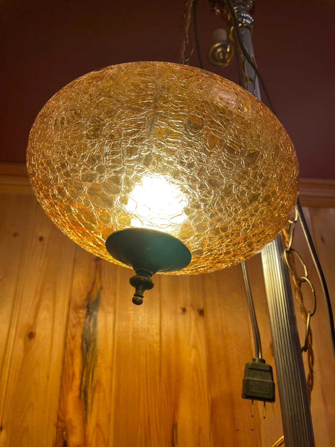 A beautiful vintage amber glass swag light - photo 5