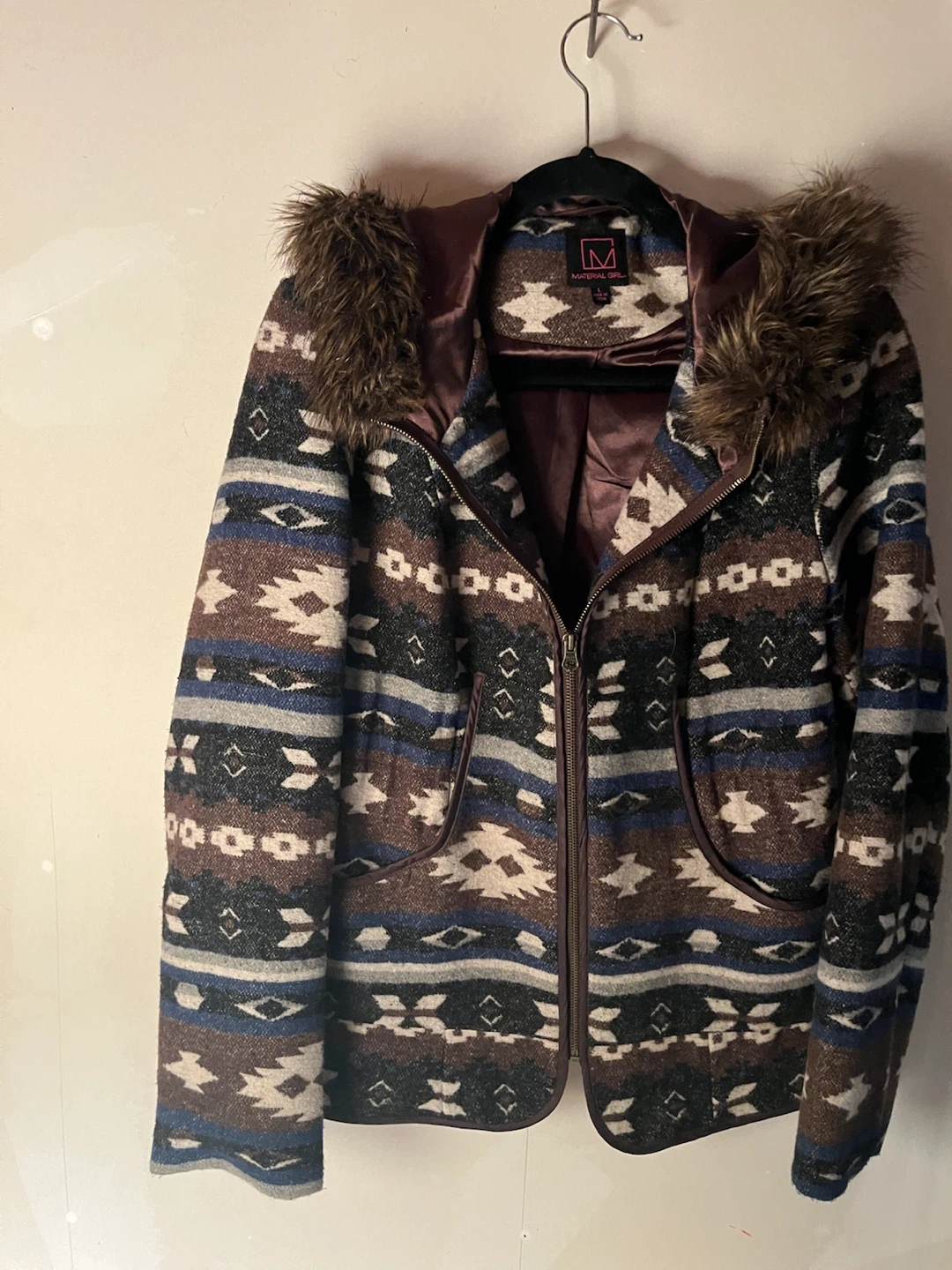 Material Girl Geometric Pattern Hooded Jacket