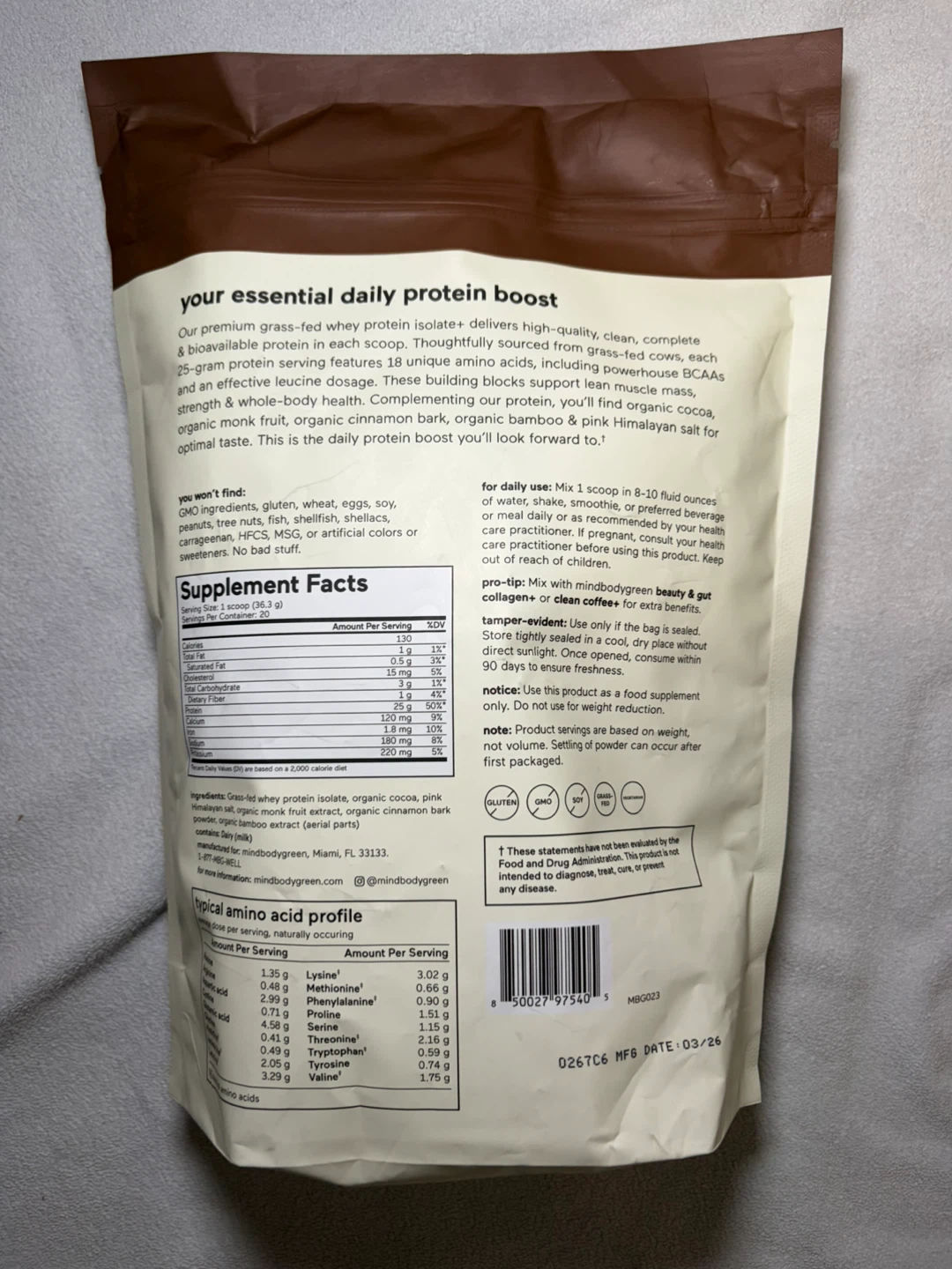 mindbodygreen Grass-Fed Whey Protein Isolate+ Chocolate - photo 2
