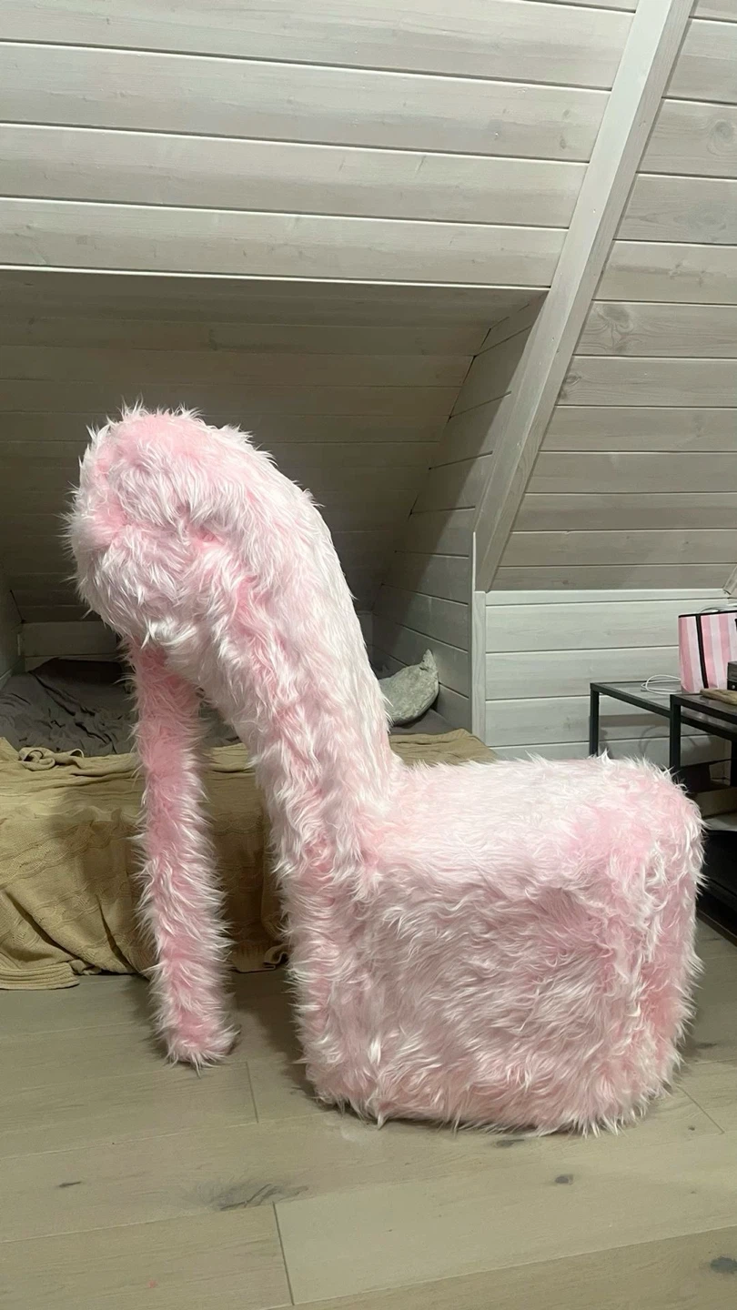 Pink Faux Fur High Heel Shoe Chair