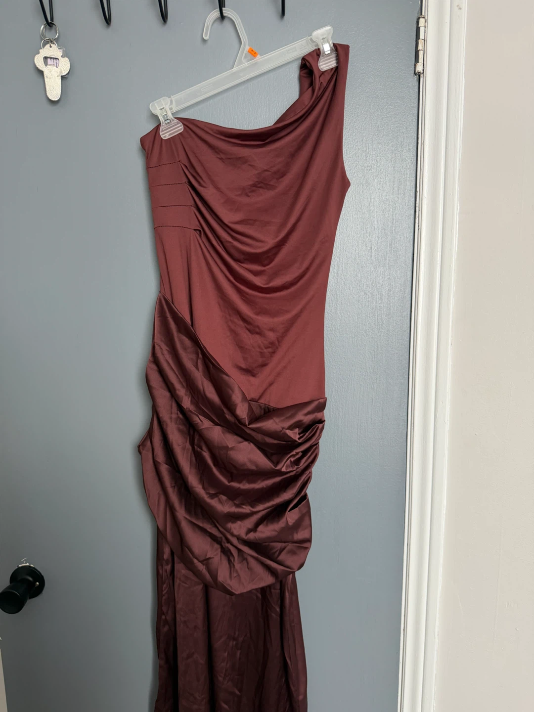 One-Shoulder Satin Maxi Dress