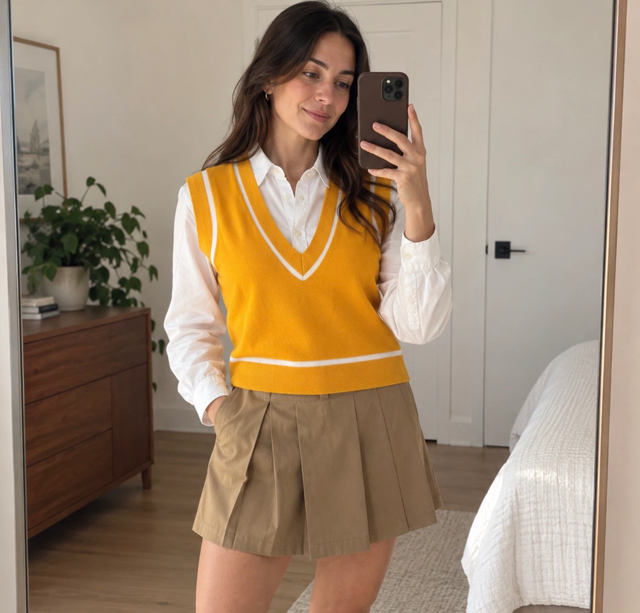 Forever 21 Yellow V-Neck Knit Vest Fall core OUTFIT BUNDLE