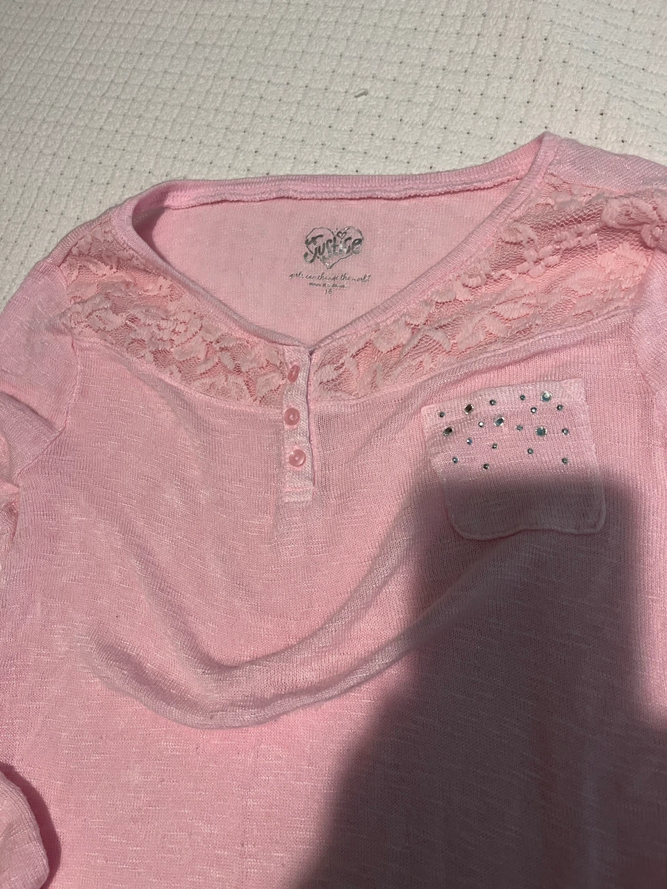 Justice light pink long-sleeve knit top Girl size 16 - photo 2
